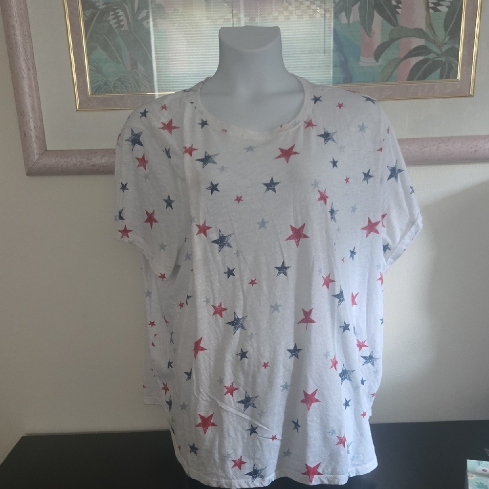 Maurices White Tee with Red and Blue Stars